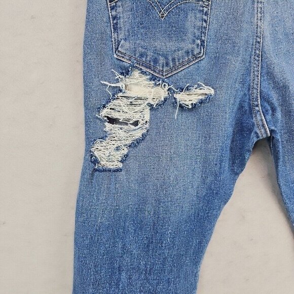Custom Levi's Womens 33 Blue Distressed Front & Back Rhinestone Fringe Festival - Picture 15 of 16
